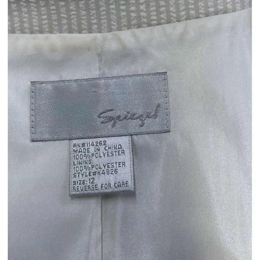 Spiegel Blazer Jacket Womens Size 12 Beige/White‎ Pinstripe Unique Details